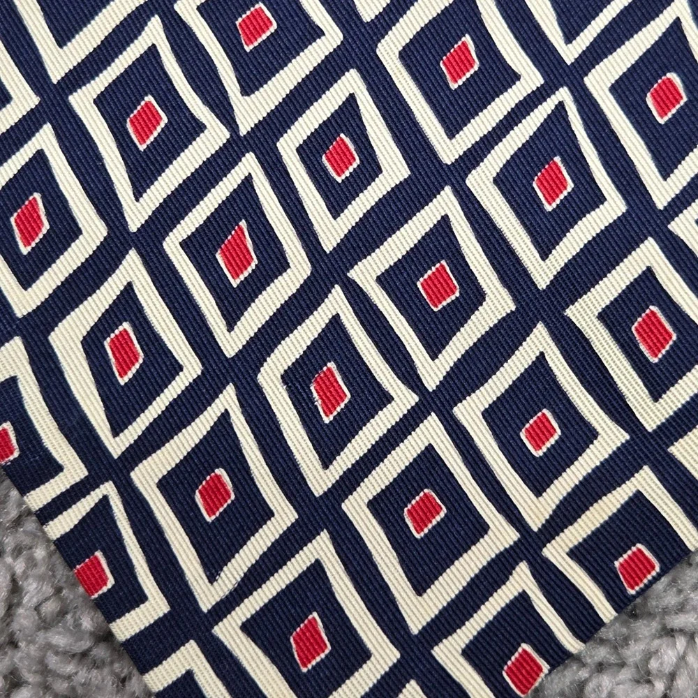 Polo Ralph Lauren Navy Blue Silk Tie Argyle Diamond Pattern USA‎ Made